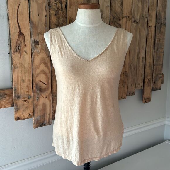 Lilly Pulitzer Sz S 100% Linen Florin Double V Tank Top Lightweight Gold Neutral - Picture 1 of 10